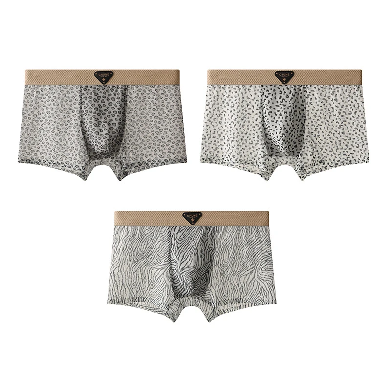 男士夏季冰丝内裤印花中腰男大码透气男士平角裤运动舒适薄款底裤