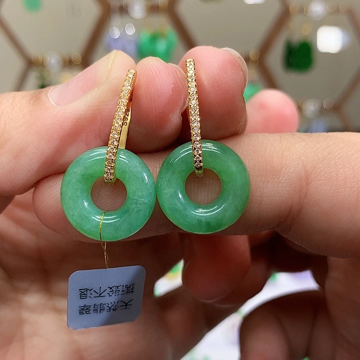 银S925镶嵌翡翠耳饰天然翡翠耳饰