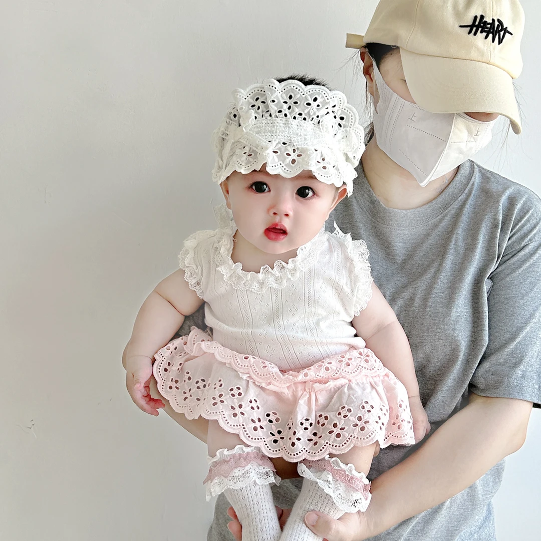 宝宝夏季背心套装婴幼儿薄款T恤加面包裤蕾丝裙摆两件套棉Z1266