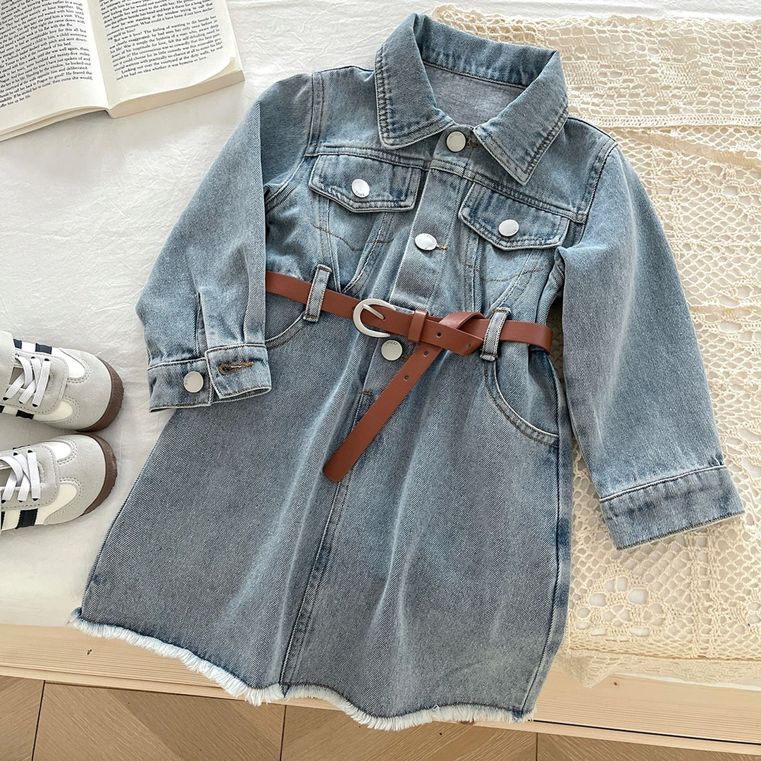 2025春季新款女韩版长袖长款女童复古童装收腰连体时尚连衣裙