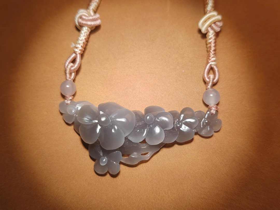 和田玉青海料烟紫樱花挂件吊坠锁骨链毛衣链国风首饰生日礼物