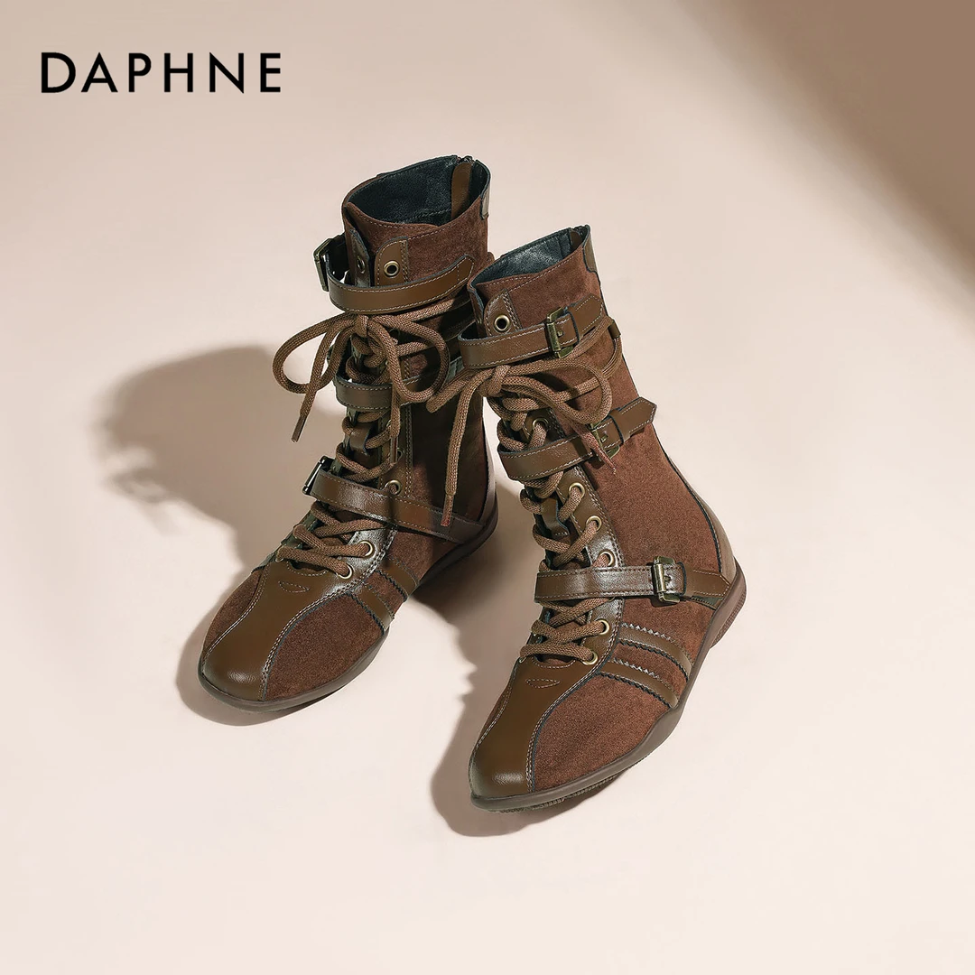 达芙妮新款复古马丁靴女款2025秋季户外短靴百搭牛仔靴时尚拳击靴