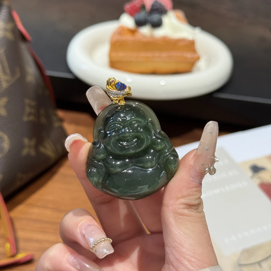 【凰一品】俄料碧玉佛公吊坠18k金