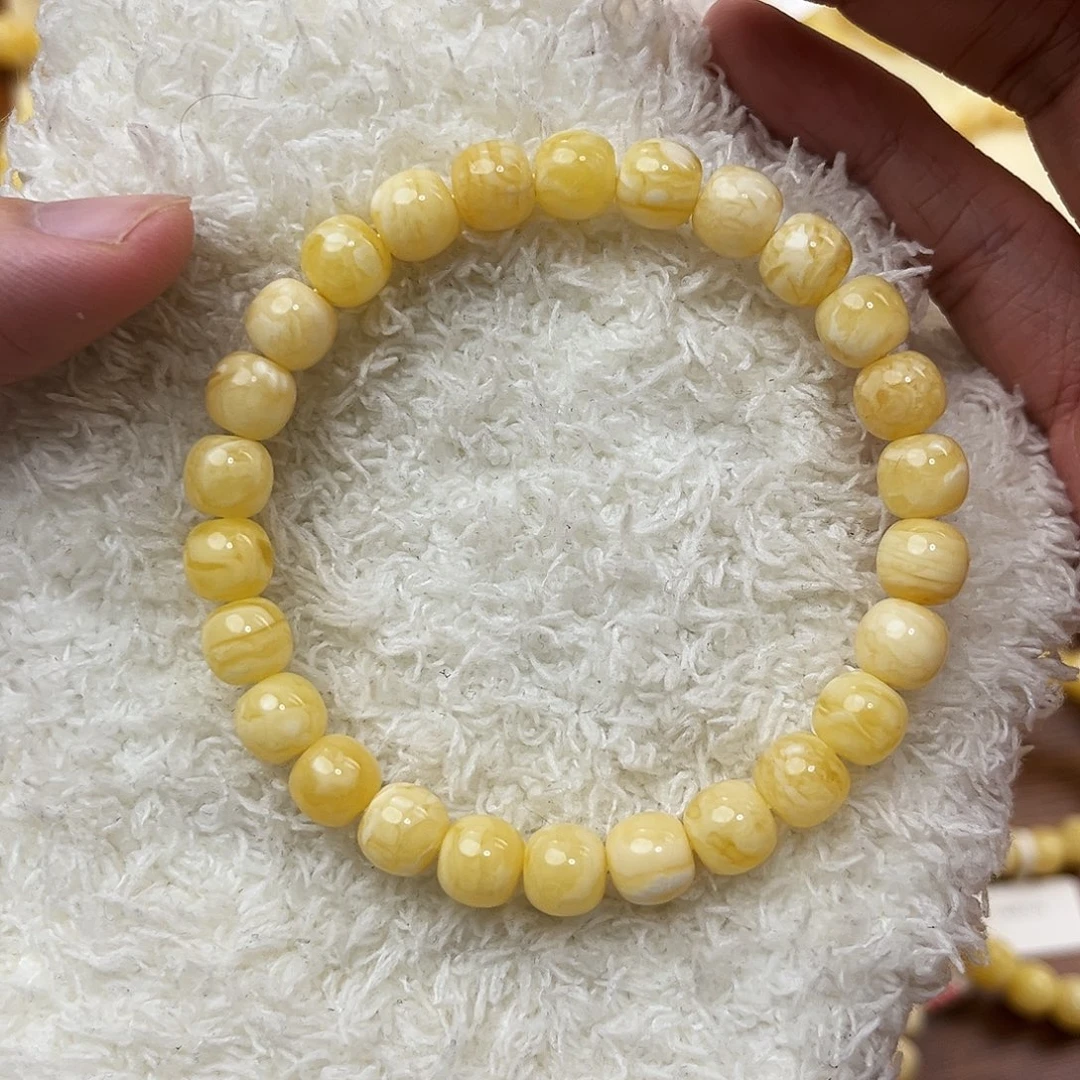 蜜蜡未镶嵌手串浓蜡白花8.2mm精工
