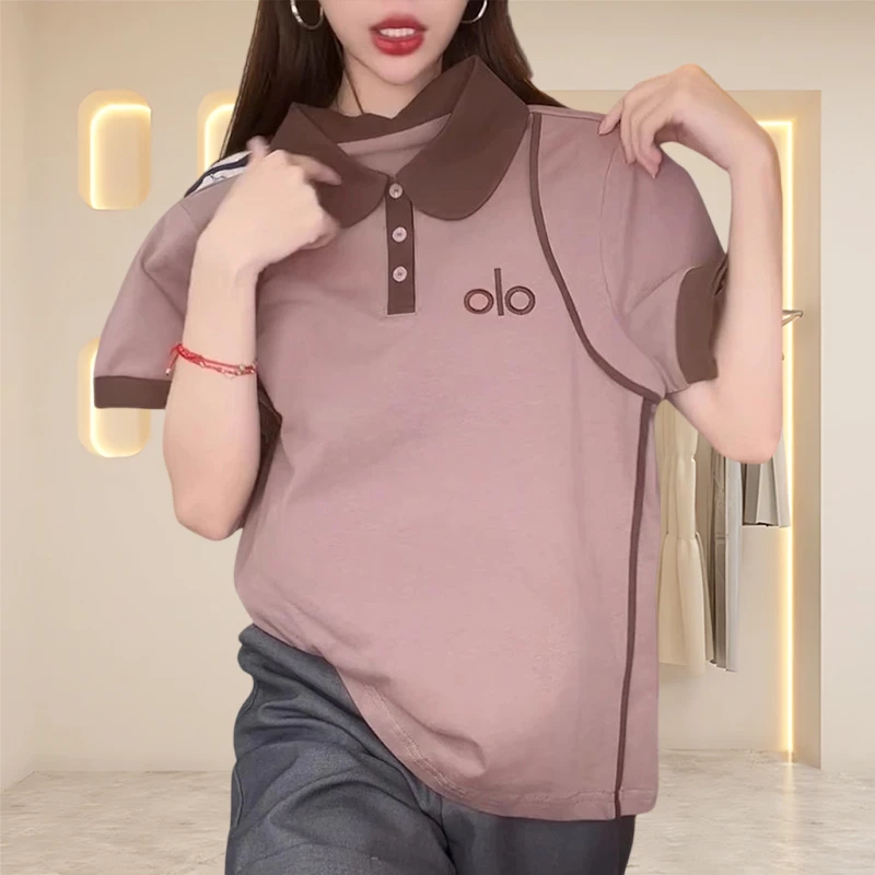 夏季新款纯棉t恤女撞色百搭上衣夏季短袖时尚休闲百搭短袖POLO衫