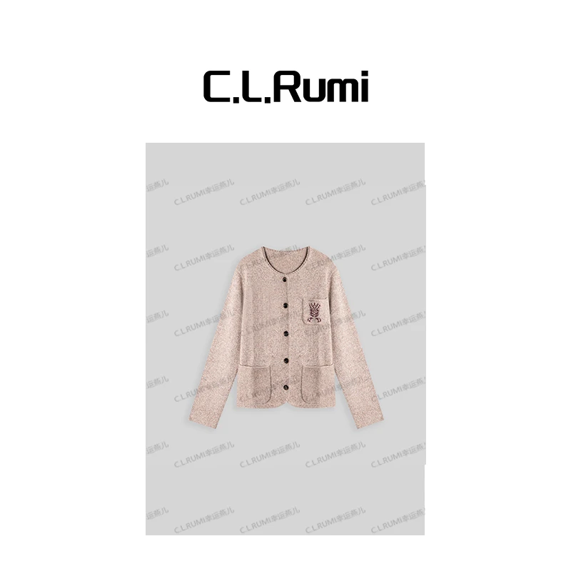 【Rumi精品】“夹花酥”25秋冬气质圆领领口钩边羊绒开衫上衣7139ks