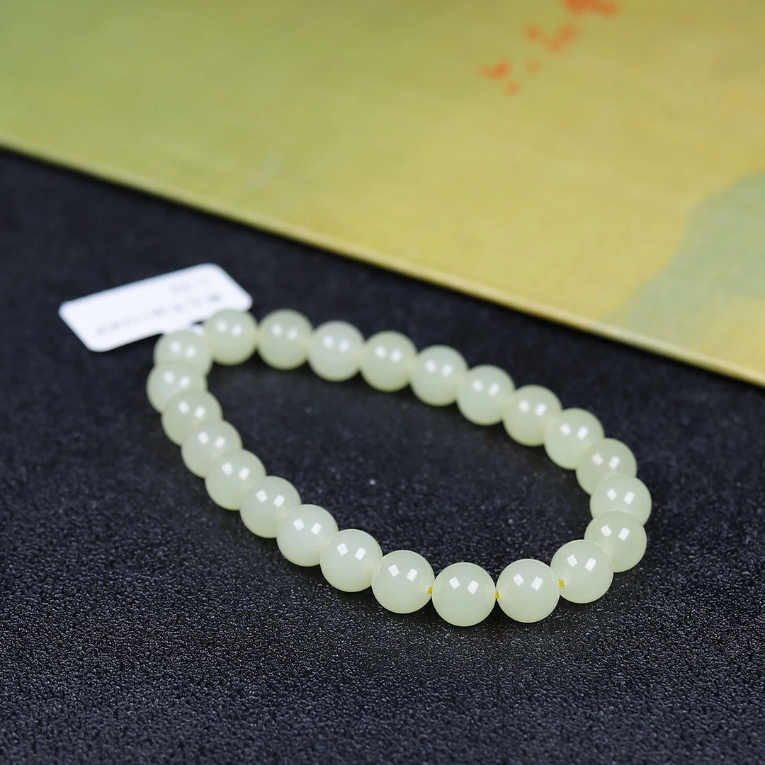 110704和田玉黄玉圆珠手串