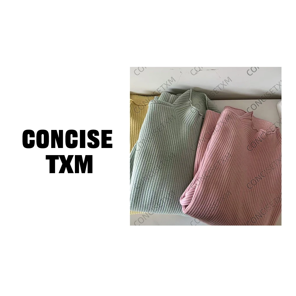 【唐小木】秋冬百搭设计感加绒打底 纯色竖条纹长袖打底衫 S0736