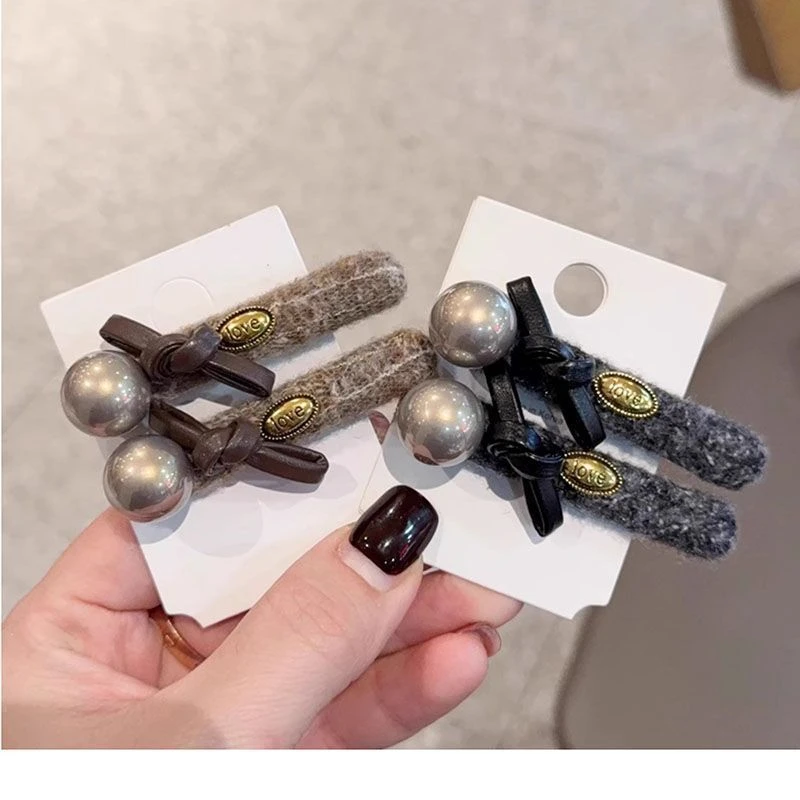 珍珠蝴蝶结小金标鸭嘴夹一字夹碎发夹气质刘海夹发卡发饰可爱夹子