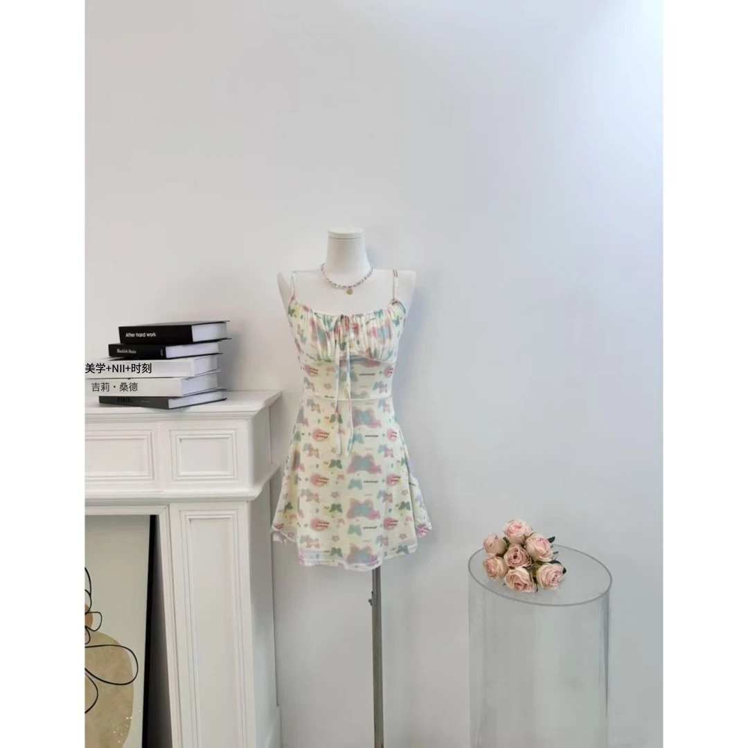 YS-夏季法式碎花纯欲辣妹收腰吊带连衣裙短裙女编号201-300