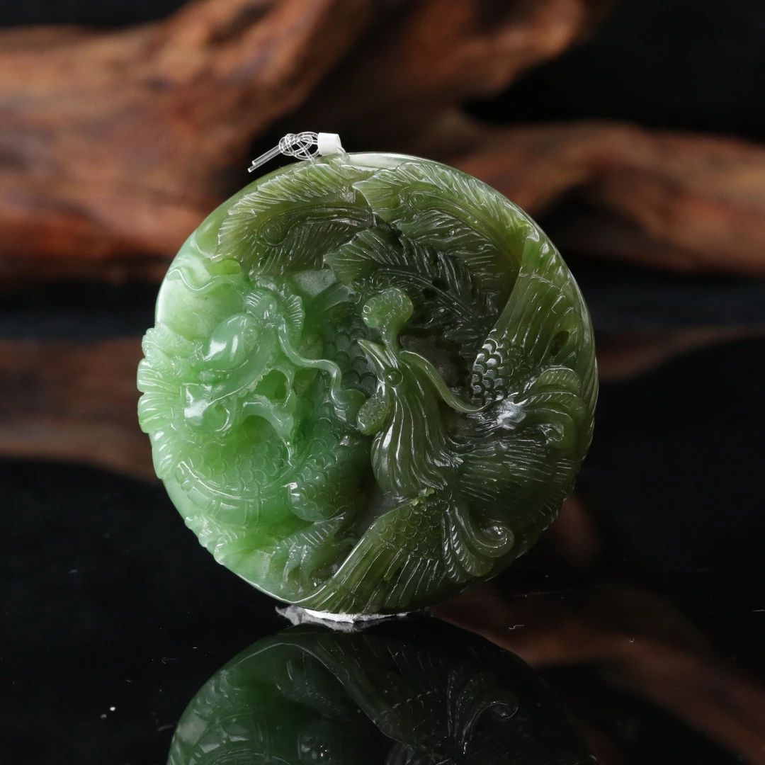 33和田玉碧玉双色龙凤牌/000567上海嘉禾拍卖