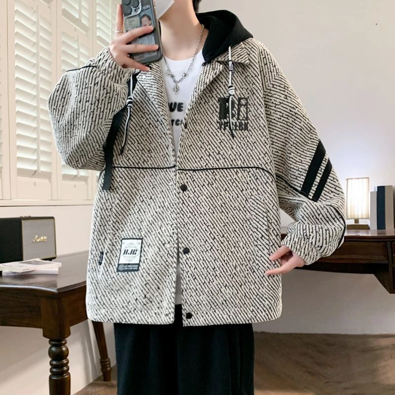 秋冬新款青少年百搭宽松连帽休闲夹克上衣潮流外套男士男装潮