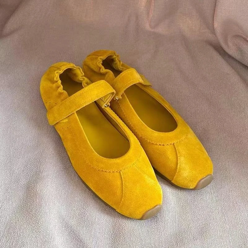 羊皮版~复古真皮魔术贴一字带玛丽珍鞋芭蕾风百搭圆头平底单鞋女