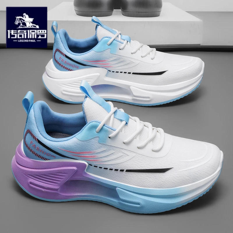 传奇保罗正版飞织男鞋冬季超轻减震跑步运动鞋男生潮流厚底老爹鞋