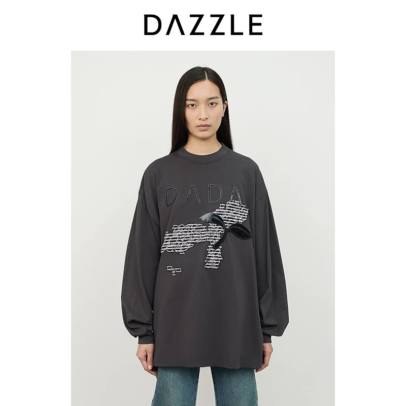 DAZZLE地素 T恤2024冬季新款长袖小芽T恤2I4B515