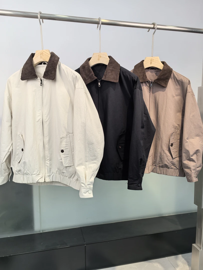 蛋先生2025新款撞色灯芯绒领拼接纯色老钱风情侣款夹克外套男士