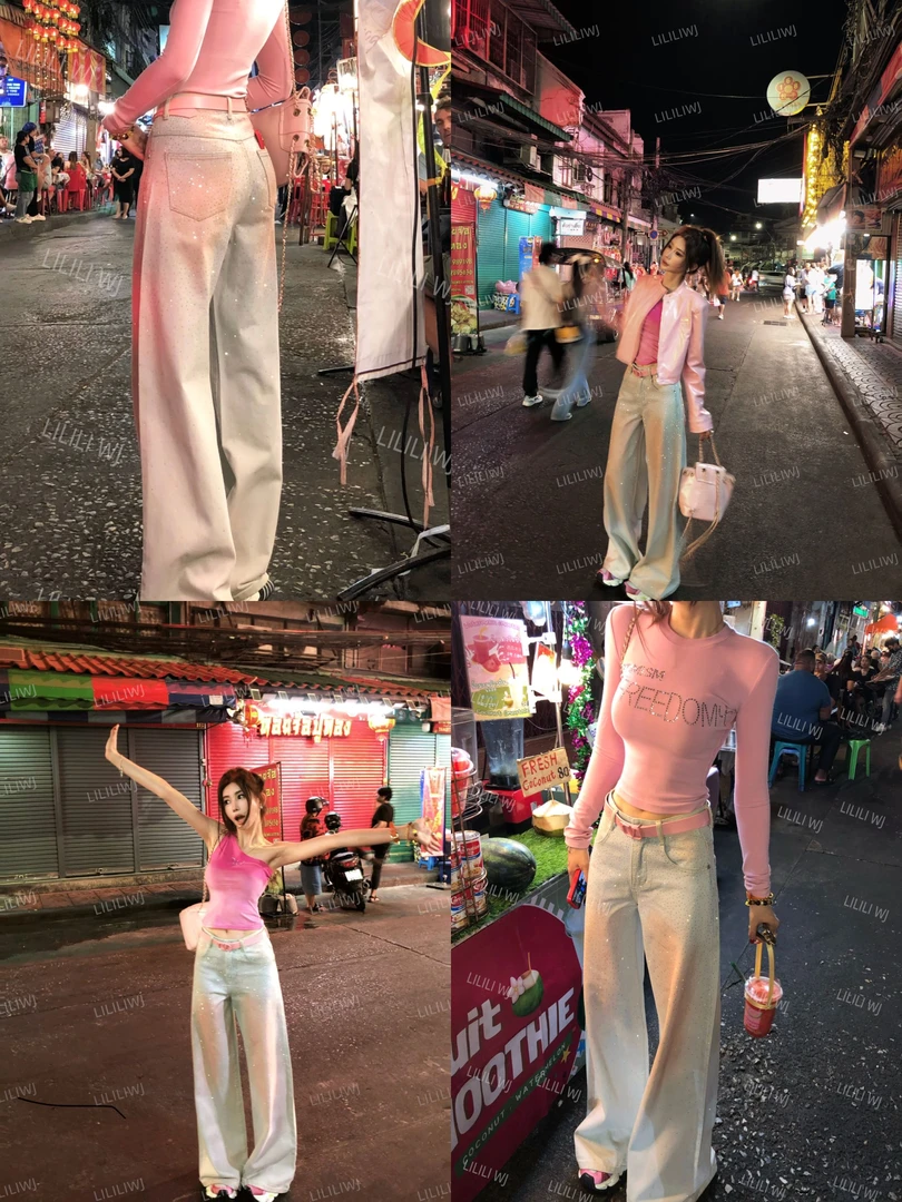 婉君【女团腮红钻裤】早春粉色渐变百搭显瘦牛仔裤LWJ25A1K099