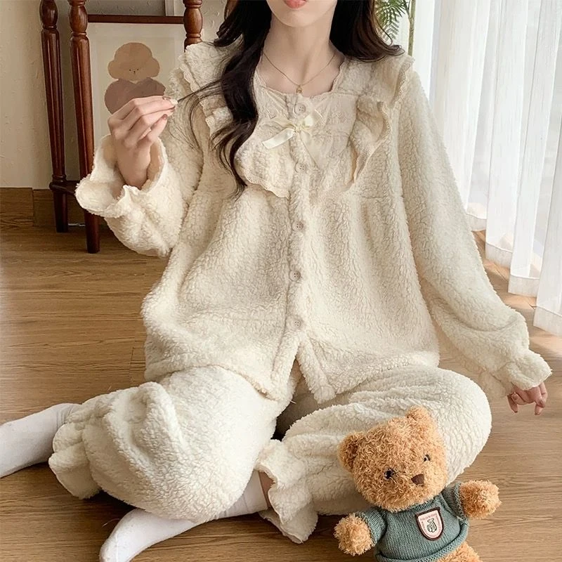 2号-【min】睡衣女秋冬捡漏珊瑚绒长袖加绒可外穿家居服套装