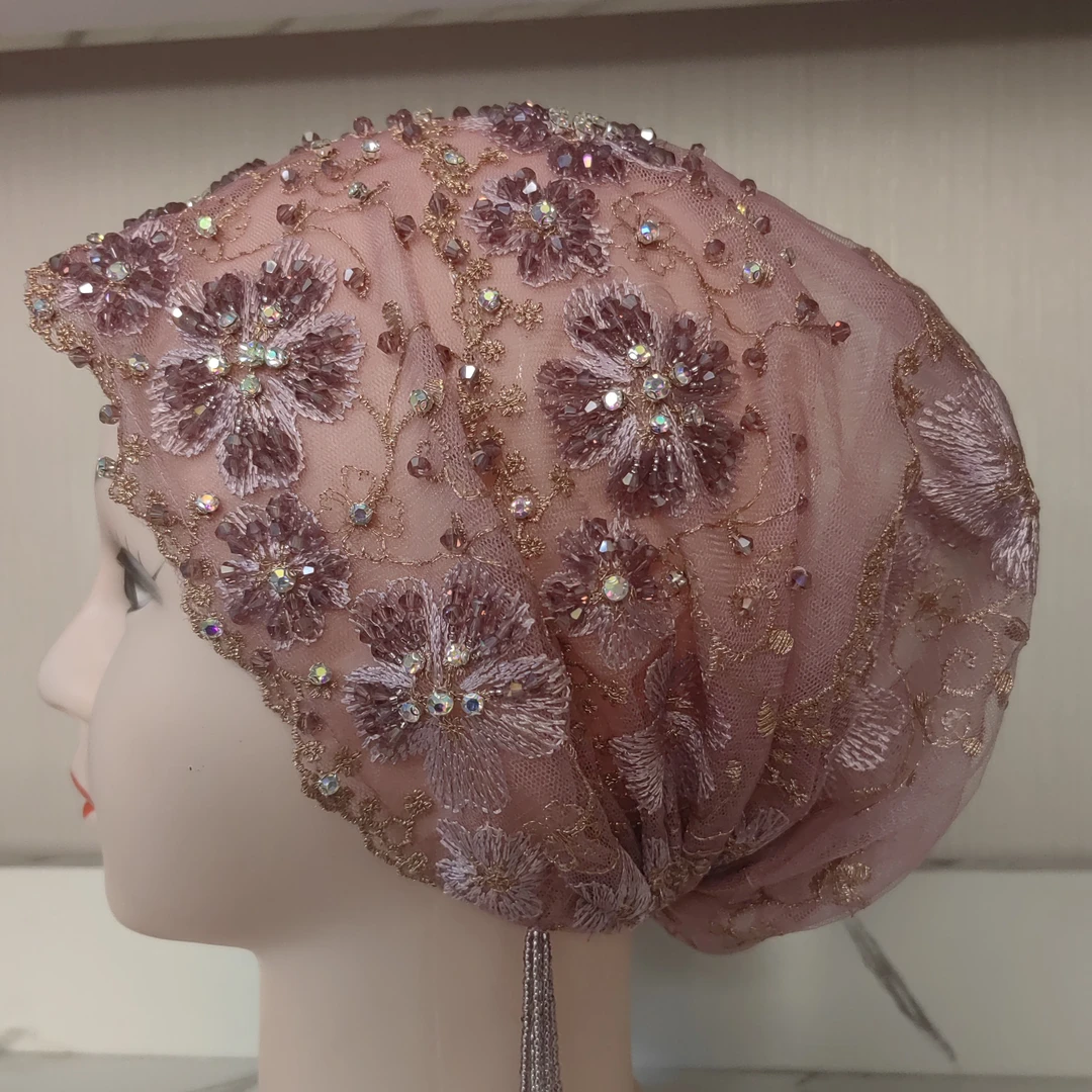 2024新款定制莎 双层四季款太阳花串珠流苏帽百搭洋气