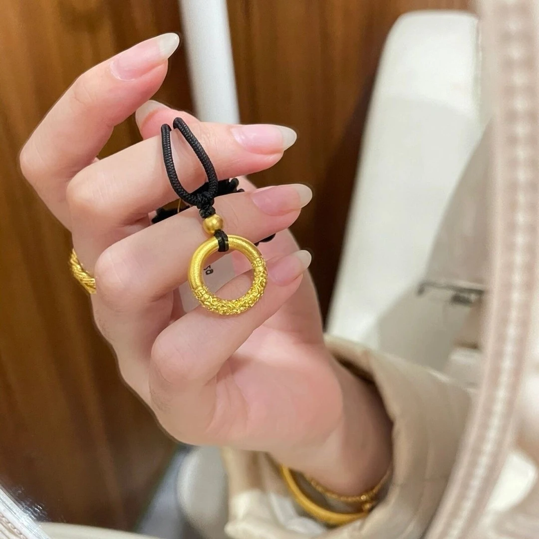 807-6 古法祥云金箍棒平安扣金色吊坠