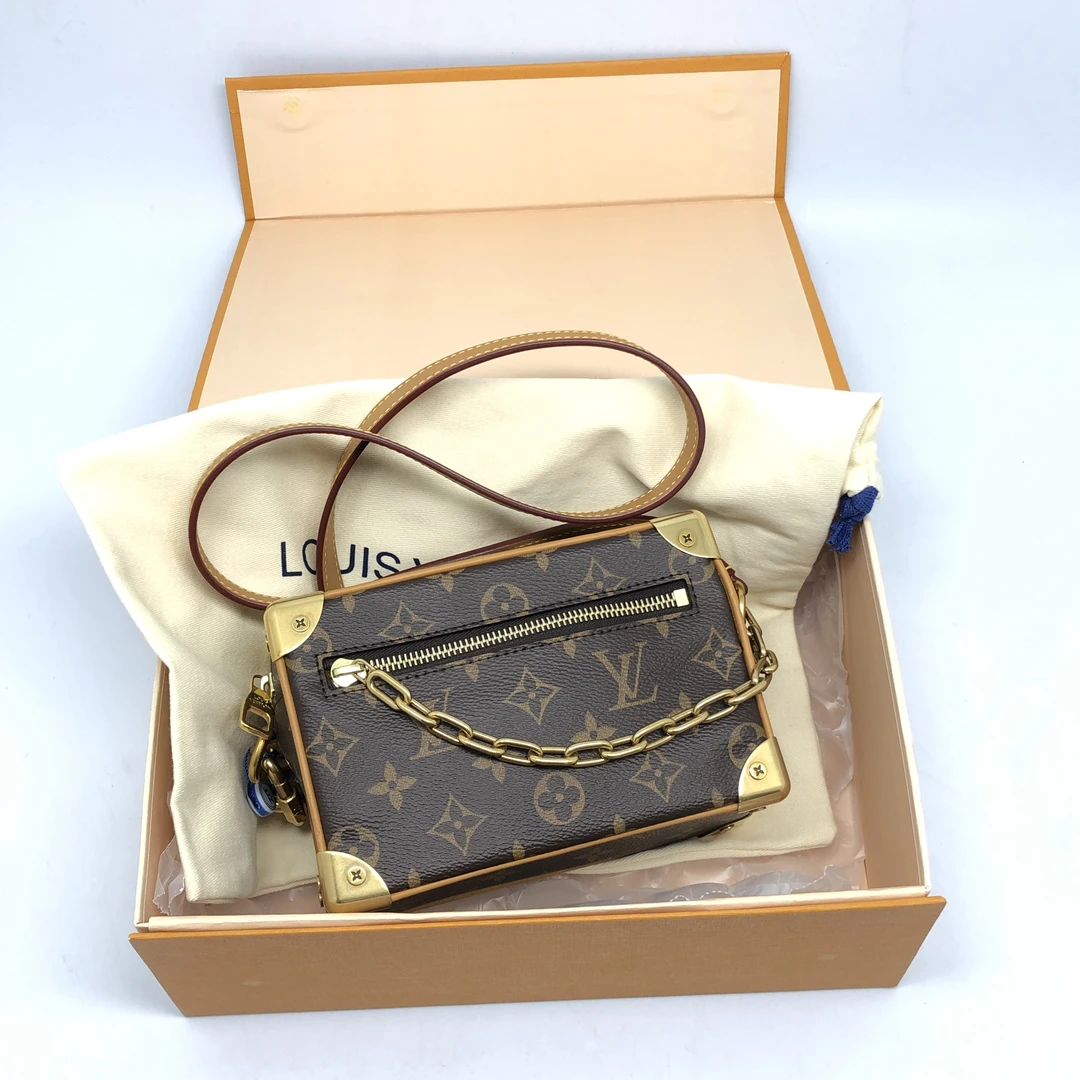 99新 LouisVuitton/路易威登 SoftTrunk棕花链条盒子/4066号