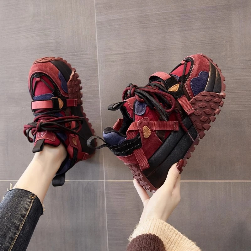 【JTG&SHOES 官方】欧洲站真皮厚底增高休闲鞋女春秋拼色松糕老爹鞋