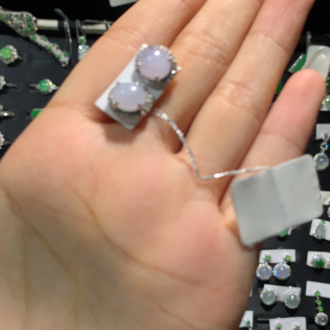 翡翠戒指银S925镶嵌耳钉