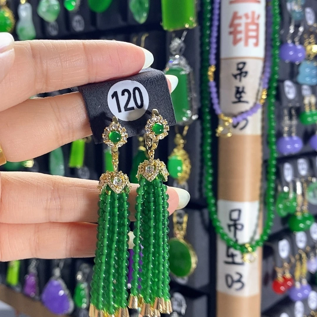 银S925镶嵌翡翠耳饰120