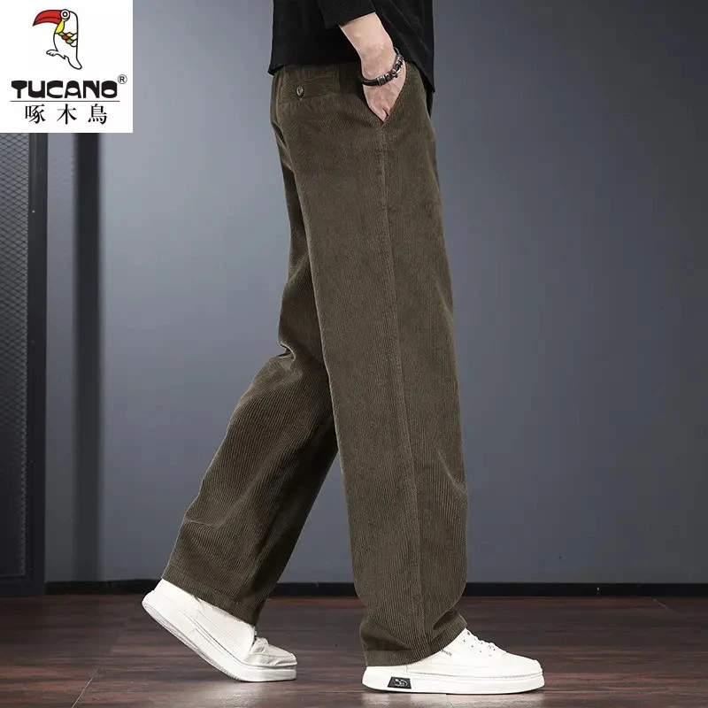 美式灯芯绒休闲裤男秋冬款微锥宽松直筒加绒裤轻熟老钱风通勤长裤