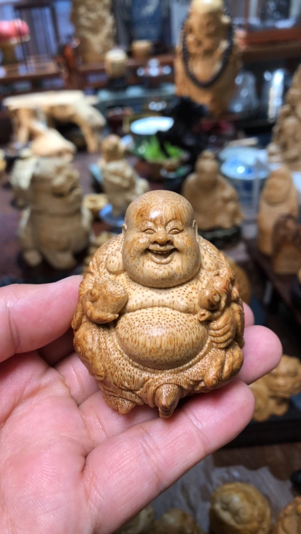 精品竹根雕弥勒手把件