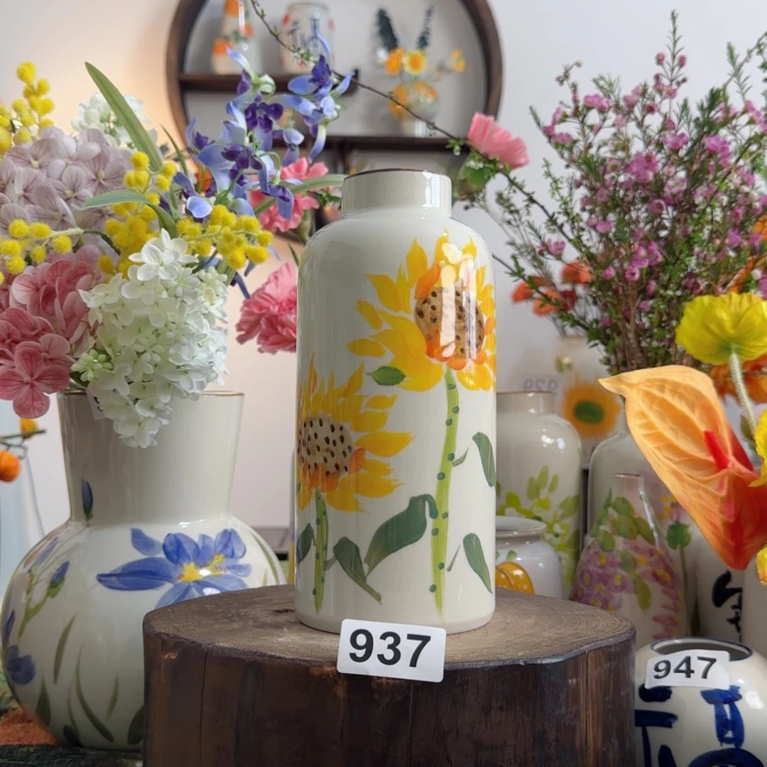 摆件景德镇陶瓷手绘小花瓶摆件无孔