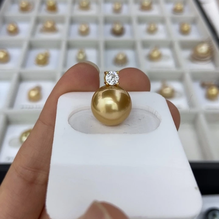 银S925镶嵌海水珍珠颈饰金珠12-13