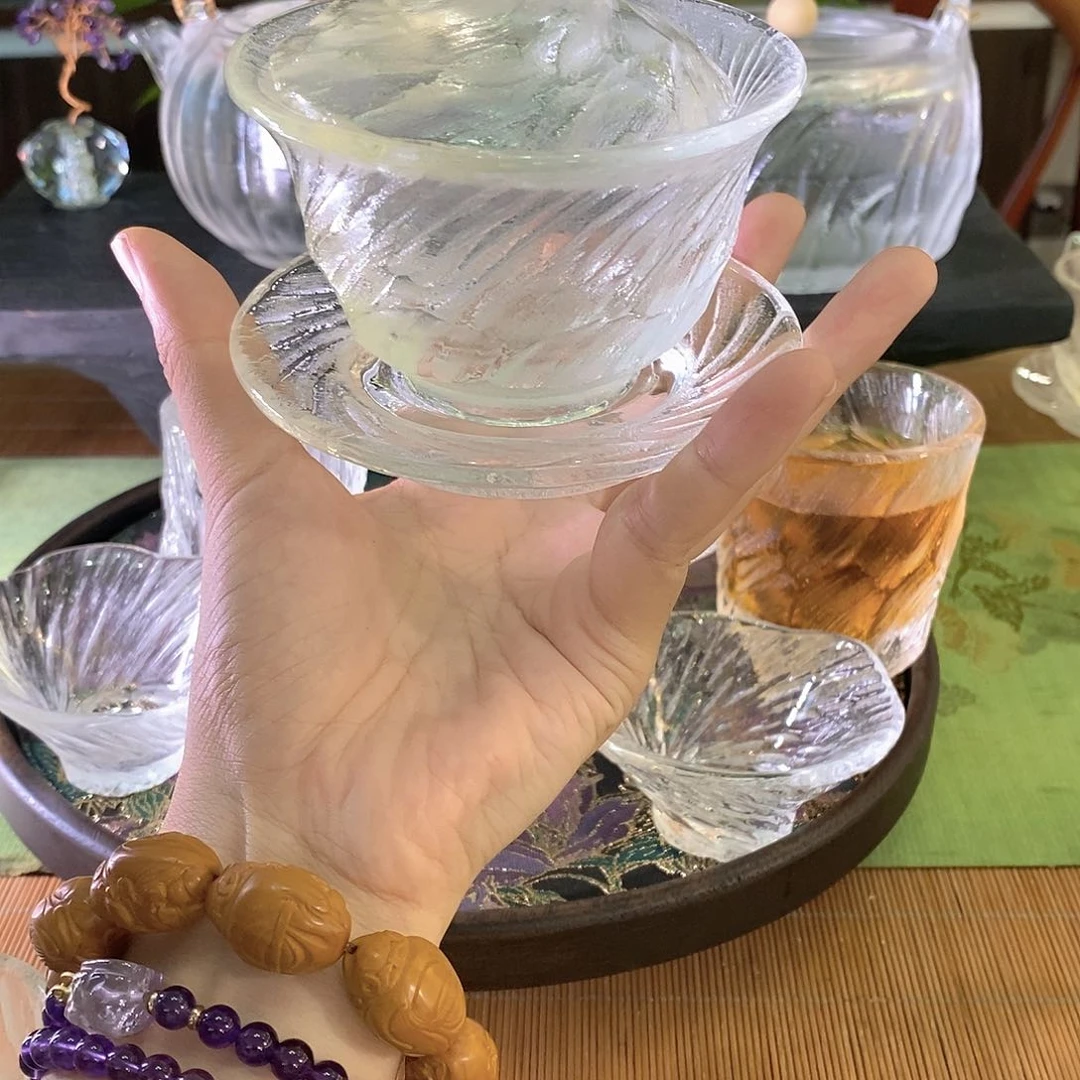 水晶玻璃吸管款悬停盖碗