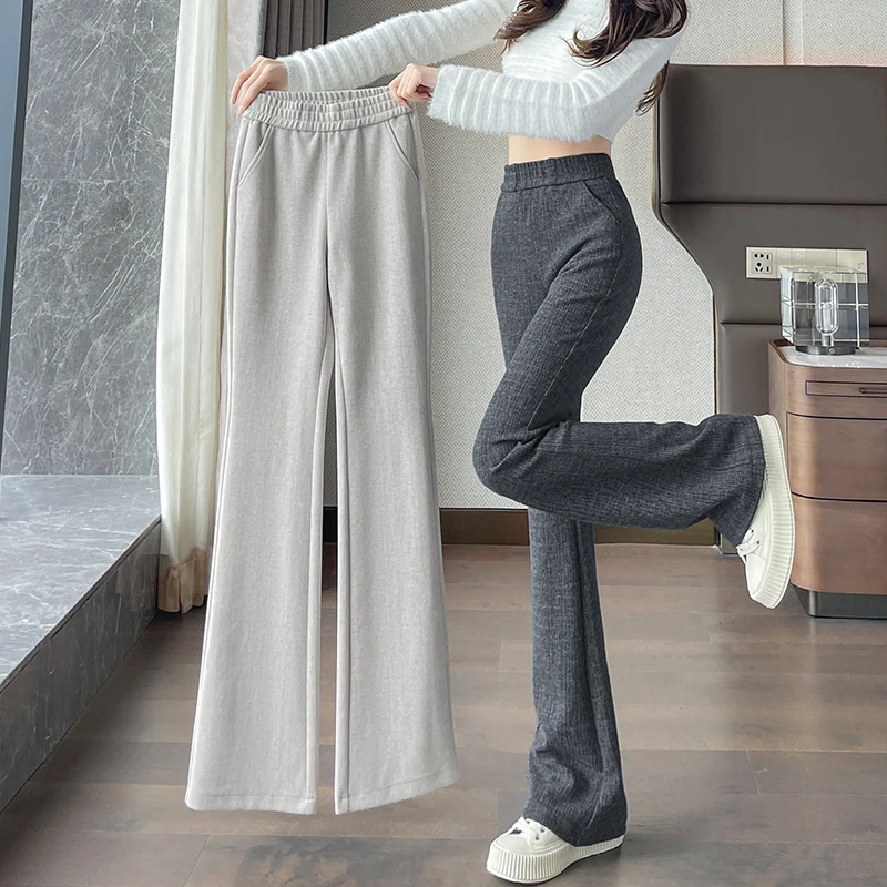 毛呢休闲喇叭裤女2025秋季新款高腰显瘦微喇叭裤小个子垂感马蹄裤