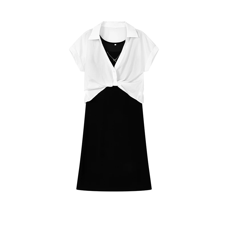 【达人专属】简约衬衣背心裙套装W6683