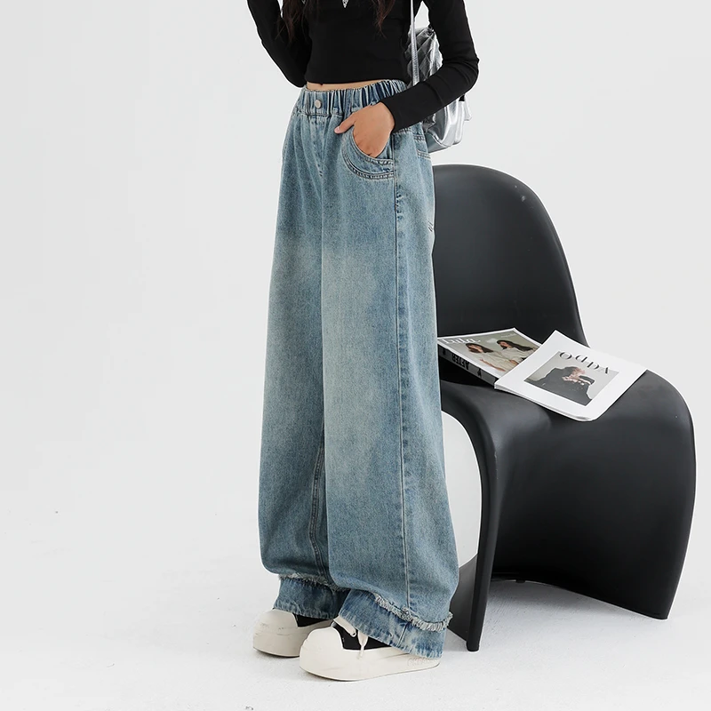 初中生秋季牛仔裤2025新款少女大童宽松休闲女孩阔腿裤15岁直筒裤