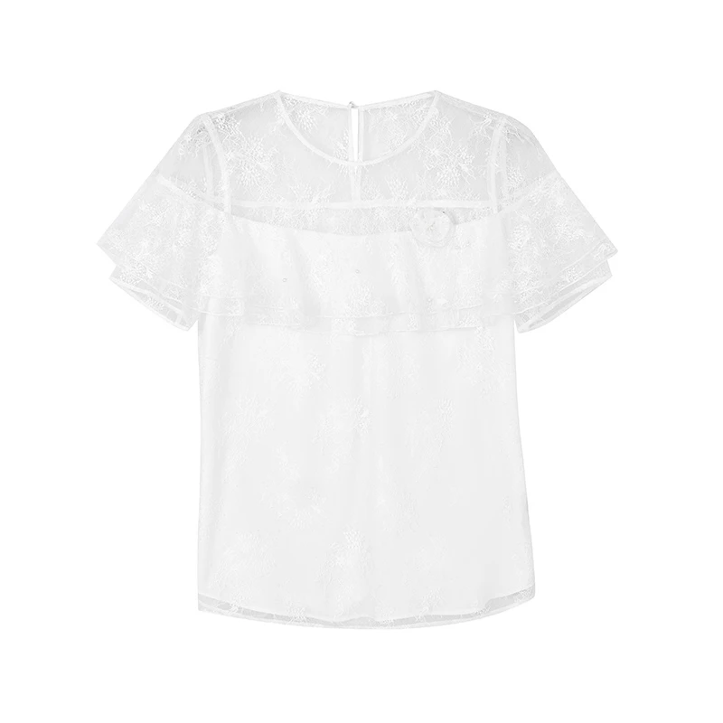 【达人专属】蕾丝荷叶花边小衫W6218
