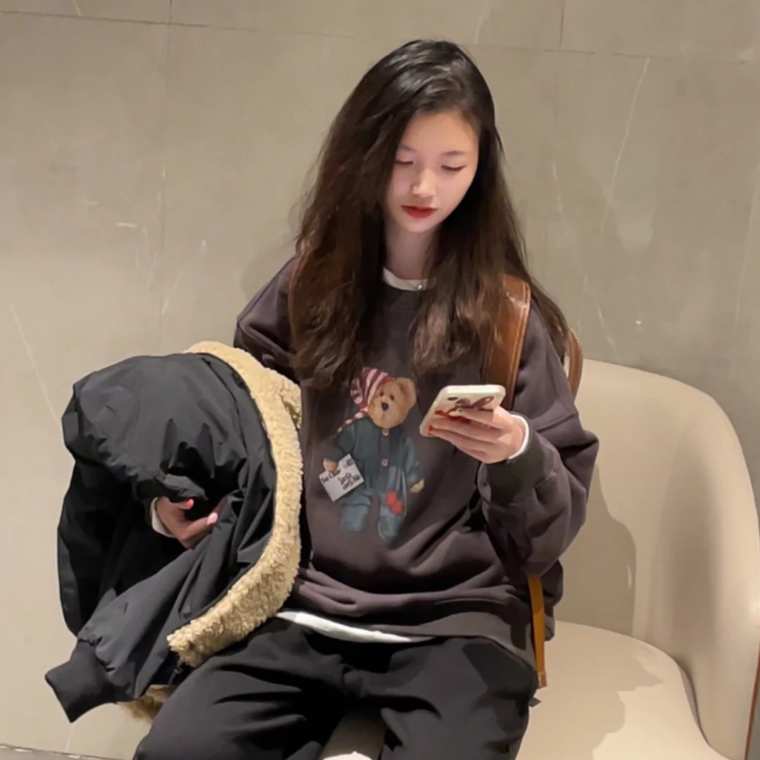 男童加绒卫衣一体绒亲子装儿童男孩韩代同款卡通小熊 Y24268 A