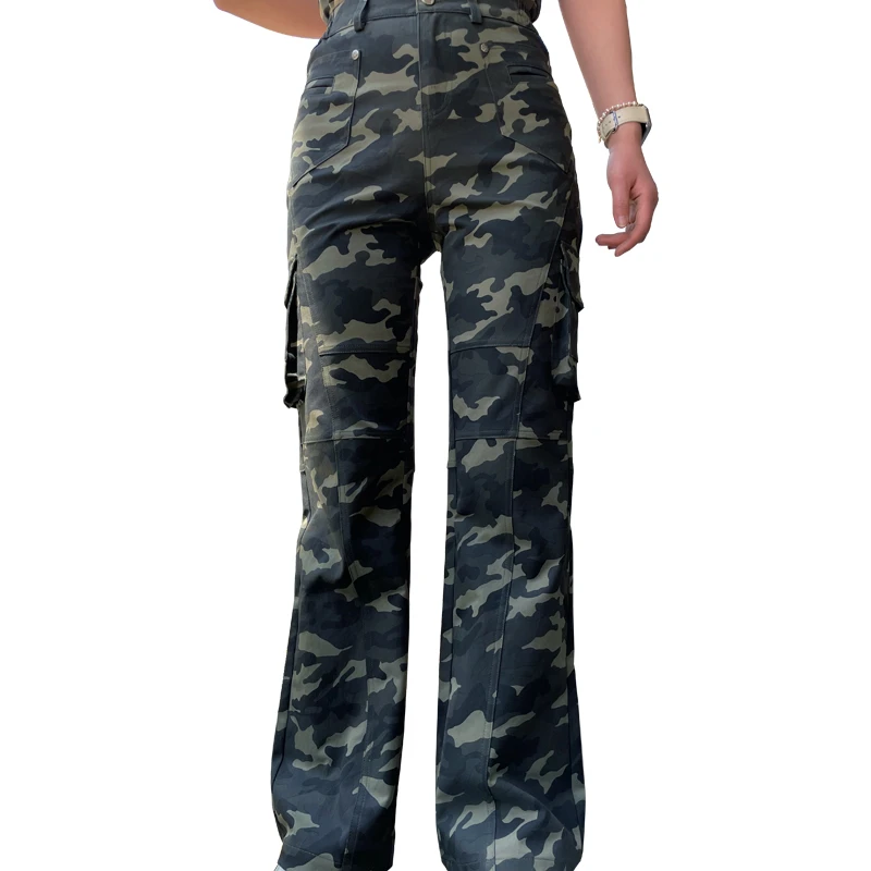 自由战士女款工装裤迷彩长裤高腰小个子美式阔腿裤休闲裤9852c