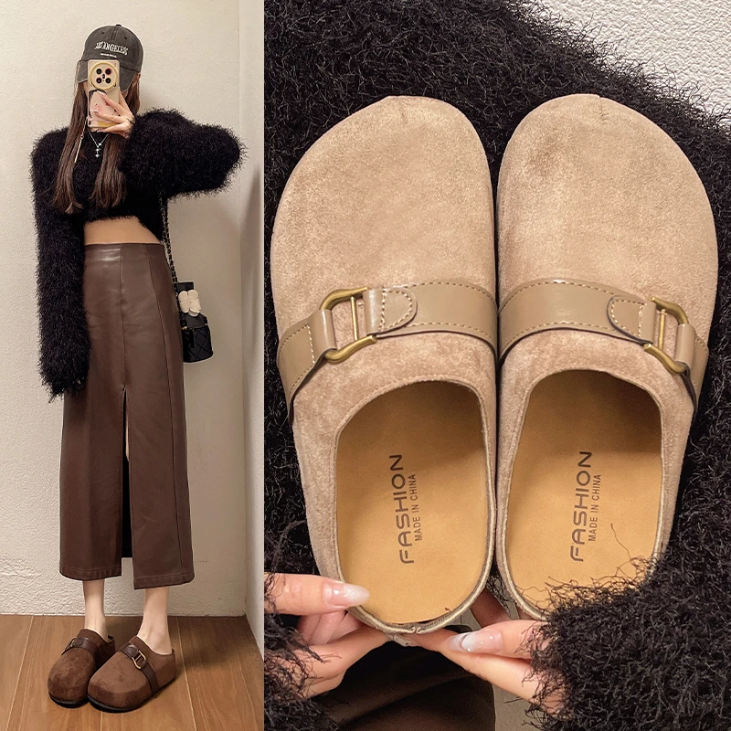 内增高复古勃肯鞋女2025春季新款洋气一脚蹬包头拖鞋懒人外穿单鞋