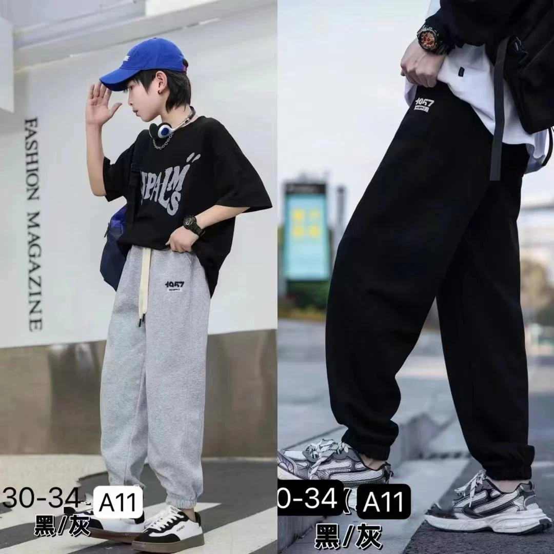 2春夏款青少年时尚潮流休闲卫裤;男女同款简约宽松休闲裤