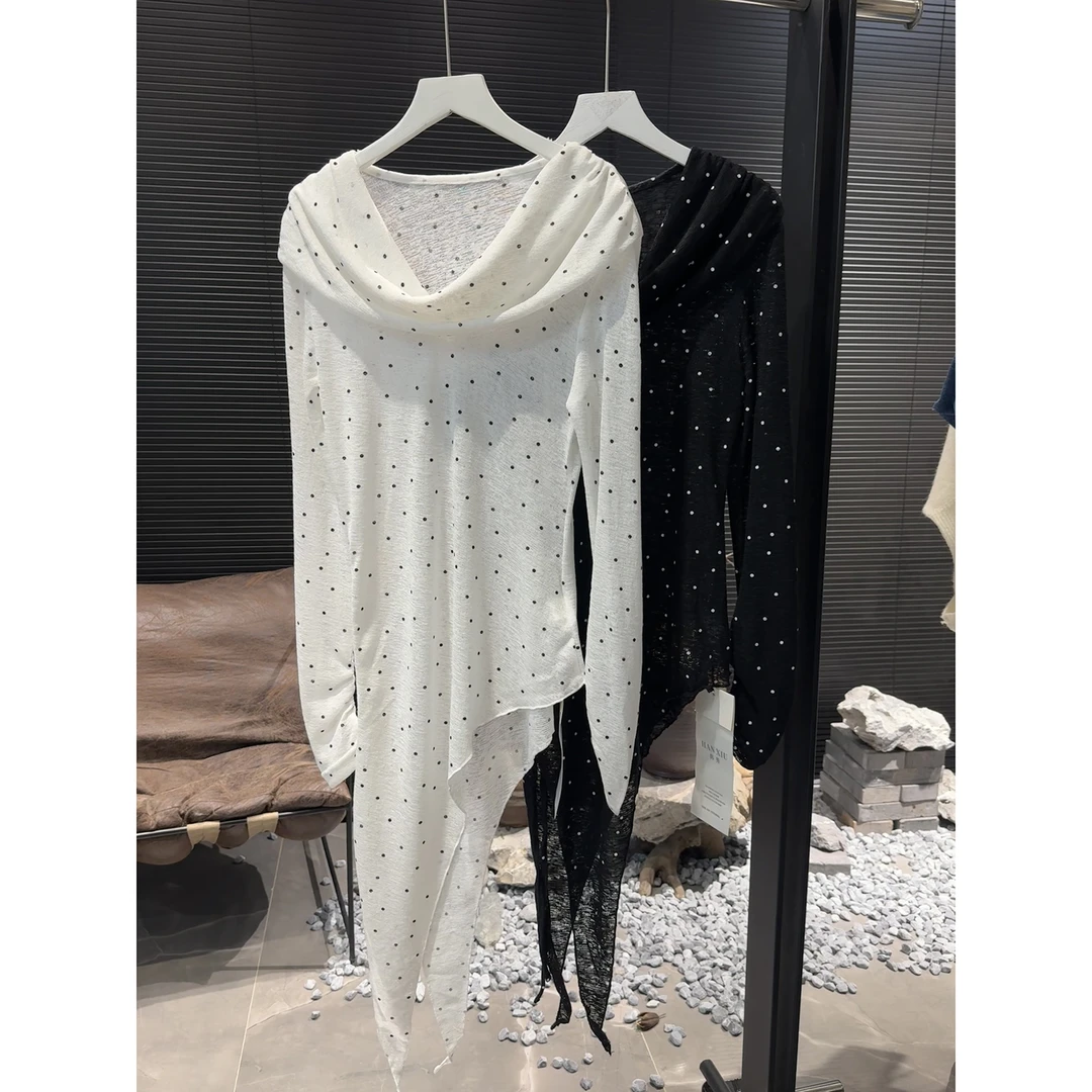 不规则斜边波点T恤裙613（清）