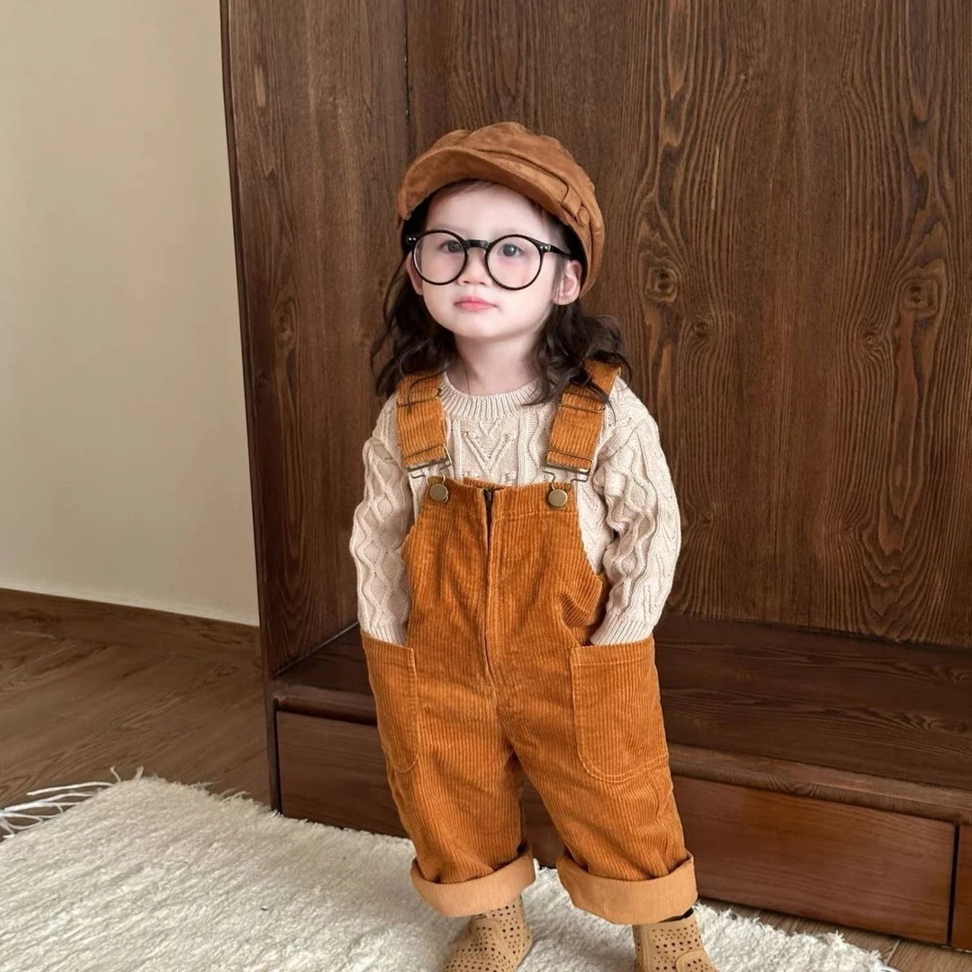 韩国儿童灯芯绒背带裤2025秋季新款韩版宝宝连体裤女童宽松长裤子