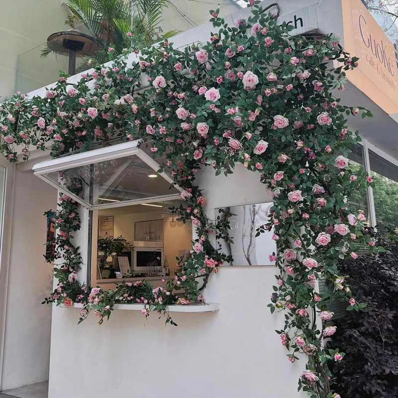 仿真玫瑰花藤条门头装饰花墙网红拍照打卡玫瑰墙管道装饰藤蔓花艺