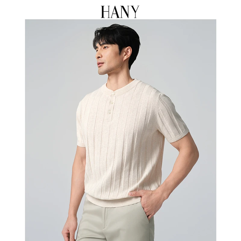 HANY【亚麻棉中国领】2025新款男休闲POLO衫男士针织短袖内搭秋季