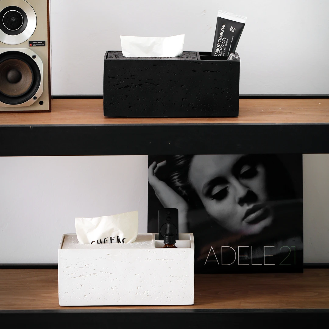 侘寂风洞石轻奢现代简约高端高档高级感家用客厅卧室办公室纸巾盒