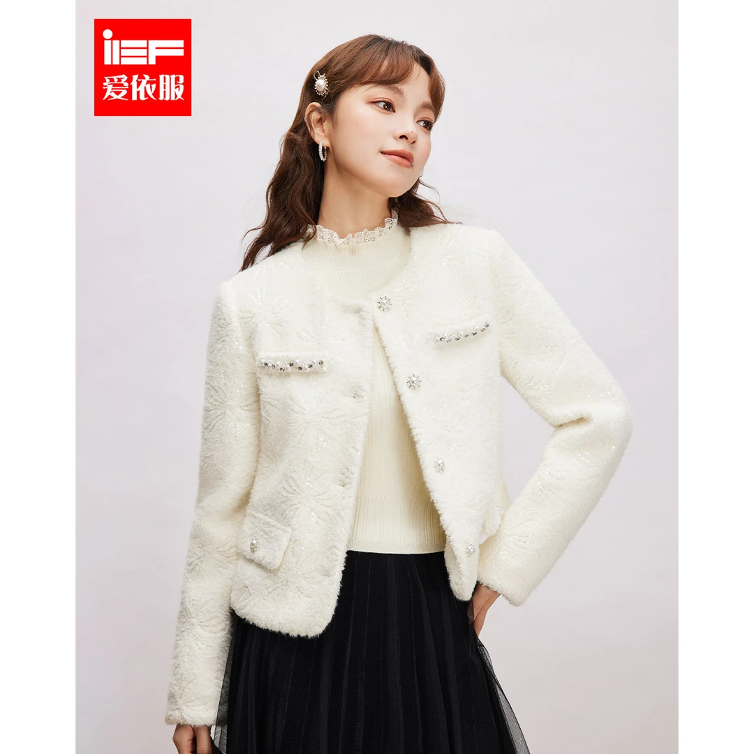 IEF/爱依服2025冬季新款韩版气质名媛小香风夹棉通勤外套流光风
