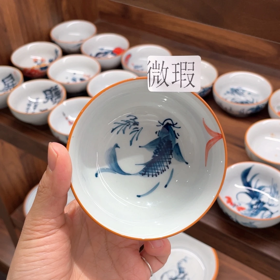 釉下手绘茶具微瑕