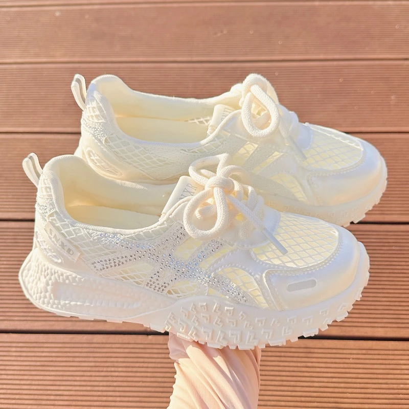 小白鞋女2025夏季新款透气网面配裙子板鞋百搭厚底小众运动德训鞋