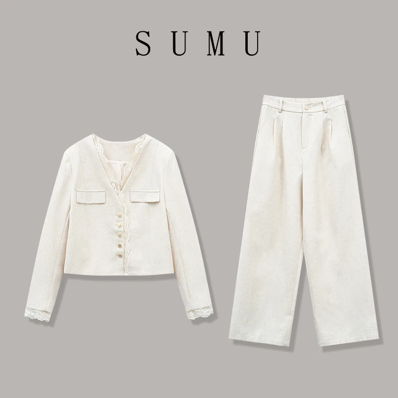 宿慕SUMU女款工作套装外套裤子两件套2025新款秋季休闲套装M000RK
